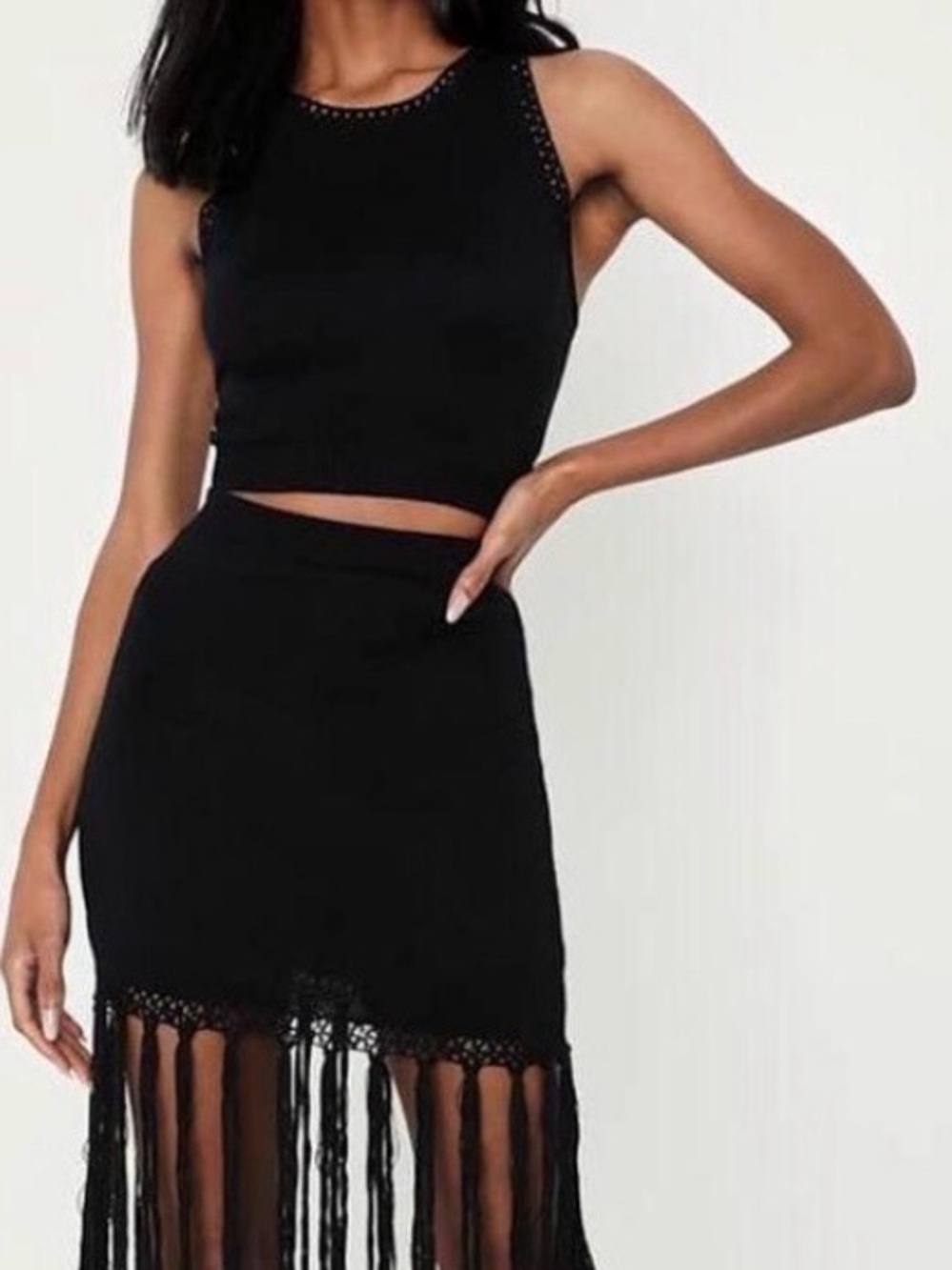 Lulus Black Fringe Hem Women's Skirt and Top - Picture 1 of 5